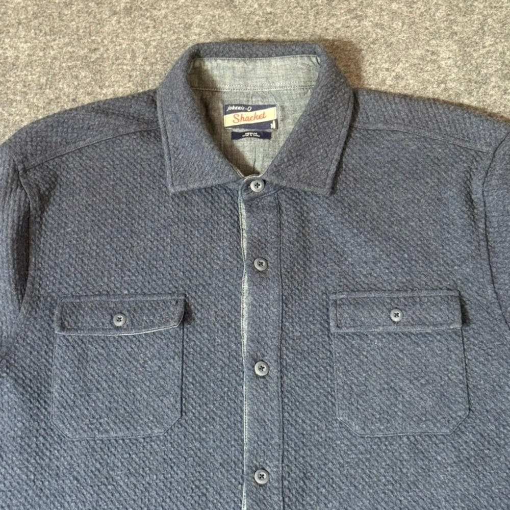 Johnnie-O Shacket Mens Medium Navy Blue Textured Knit Button Front Shirt Jacket